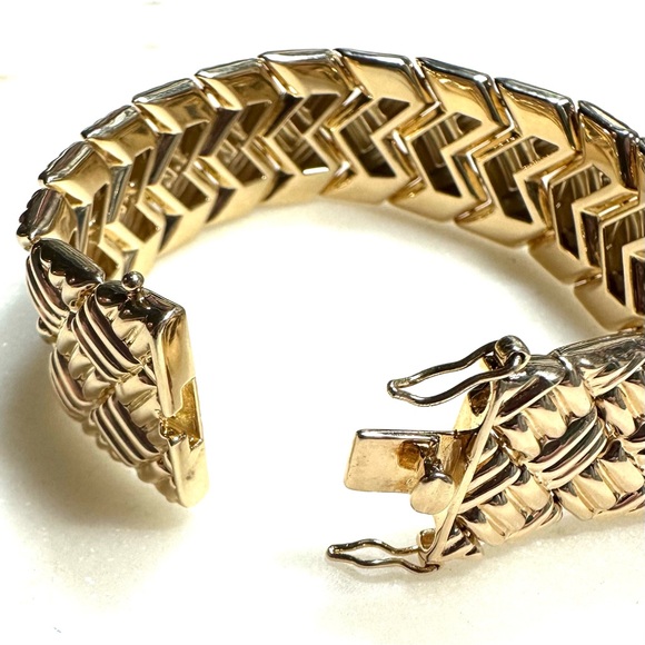 Ross-Simons Yellow Gold over Sterling Silver Quilted Basketweave 20mm Bracelet - Picture 14 of 15
